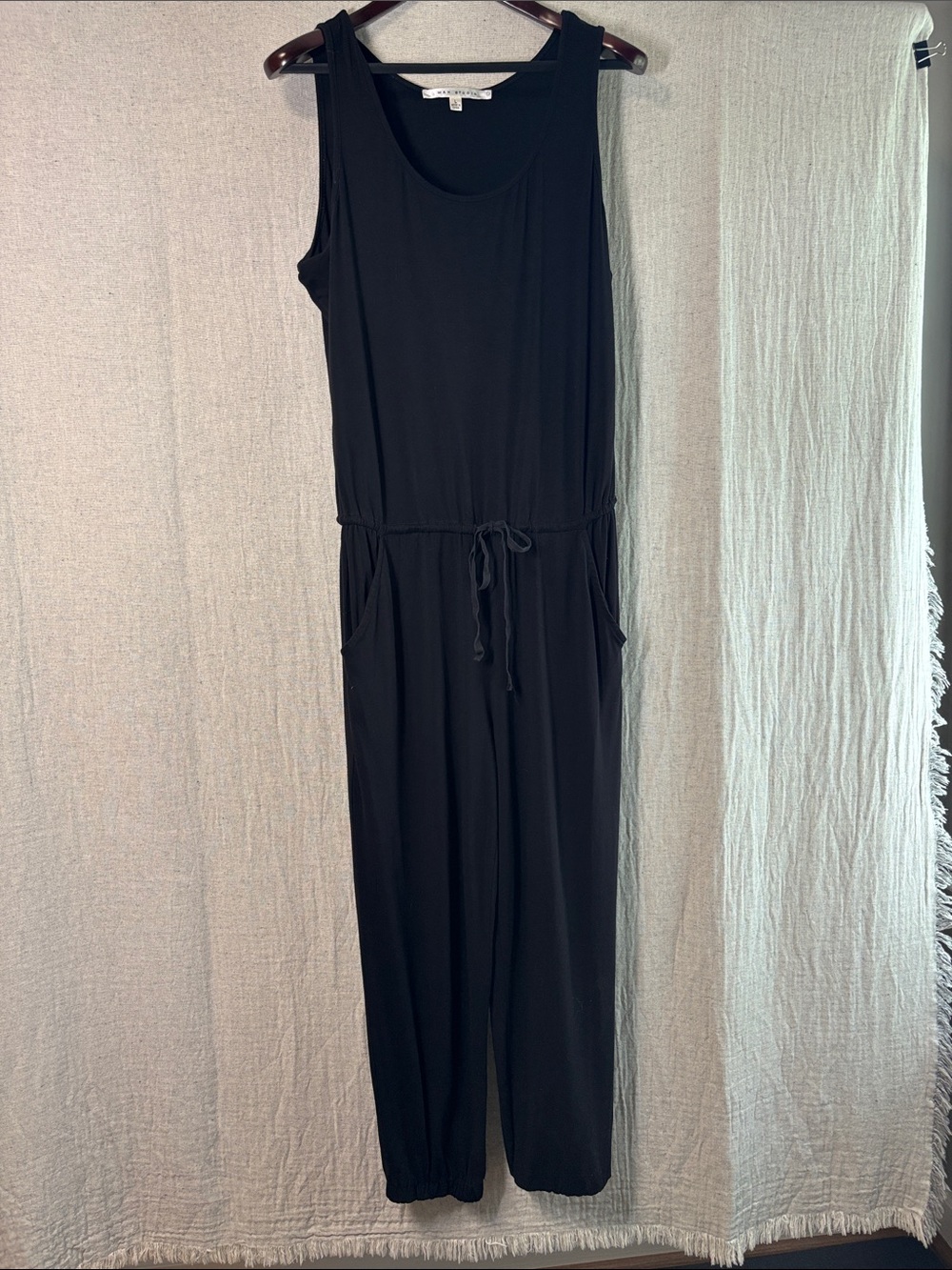 Max Studio Black Sleeveless Jumpsuit with Drawstring Waist
